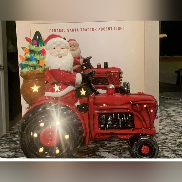 New Old Stock Ceramic Christmas Santa on Tractor Accent Lights Cracker Barrel